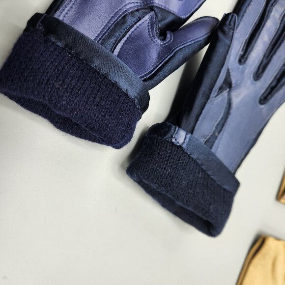 Faux Leather Gloves Black & Yellow Stretchy Lot of 2 Wrist Length Vtg - Picture 7 of 12